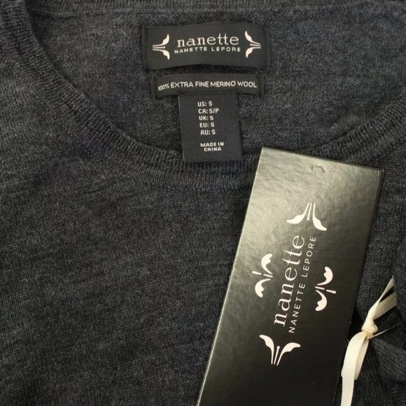 NWT Nanette Lepore Merino Wool Charcoal Sweater - Picture 2 of 4